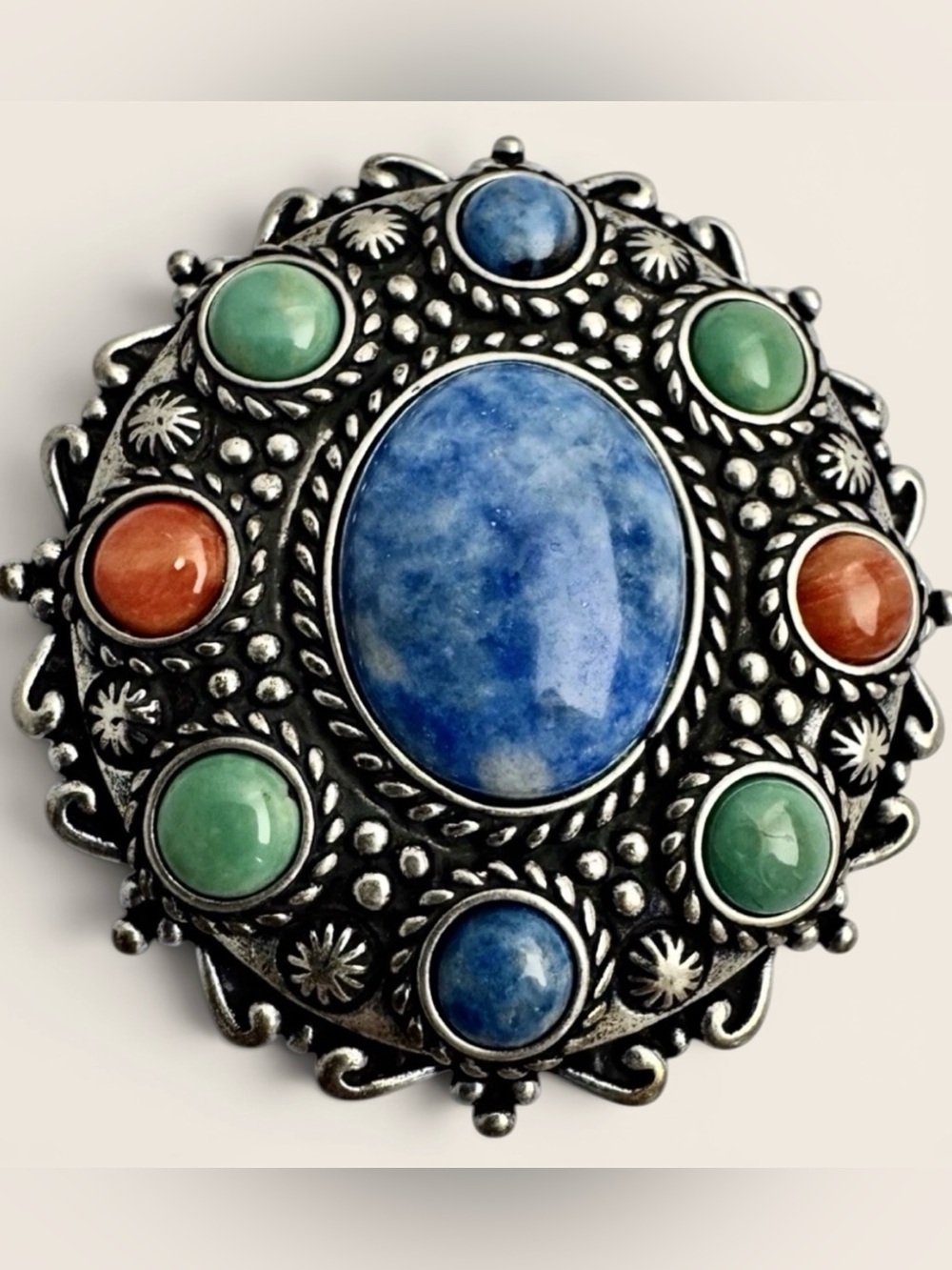 Vintage Carolyn Pollack Relios Sterling Silver Lapis Multi Stone Brooch Pendant